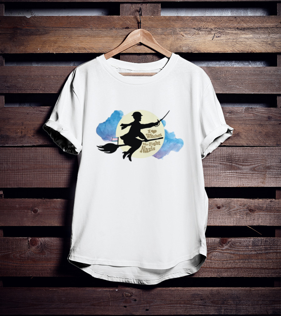 I Heart Witches Who Fight Nazis Riding Broomstick LGBTQ Support T-Shirt