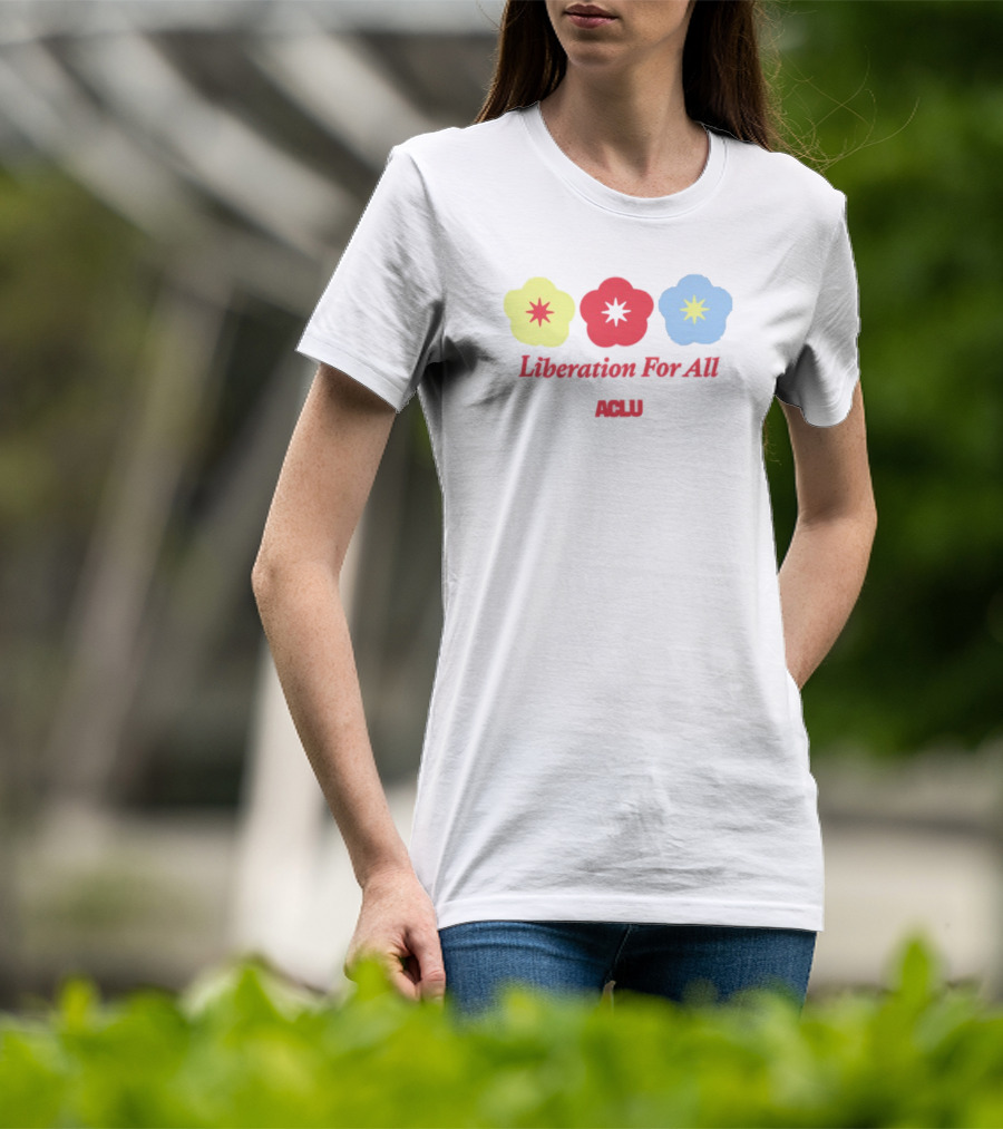 Liberation For All ACLU Flowers Red Yellow Blue T-Shirt