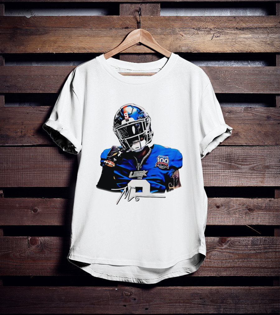 Malik Nabers New York Giants Football Rookie Signature 100th Season LSHOF T-Shirt