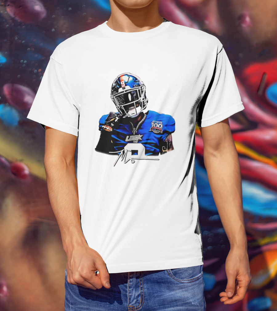 Malik Nabers New York Giants Football Rookie Signature 100th Season LSHOF T-Shirt