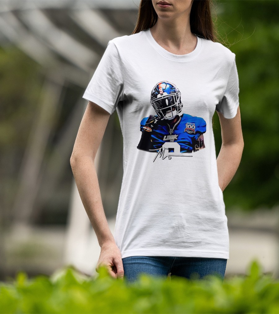 Malik Nabers New York Giants Football Rookie Signature 100th Season LSHOF T-Shirt
