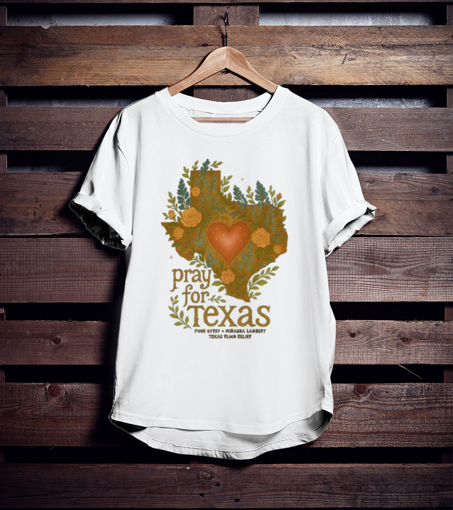 Pray For Texas Flood Relief Heart And Floral Pattern T-Shirt