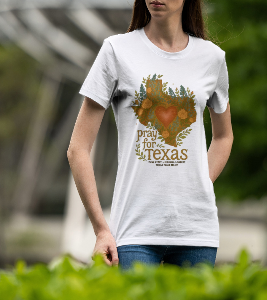 Pray For Texas Flood Relief Heart And Floral Pattern T-Shirt