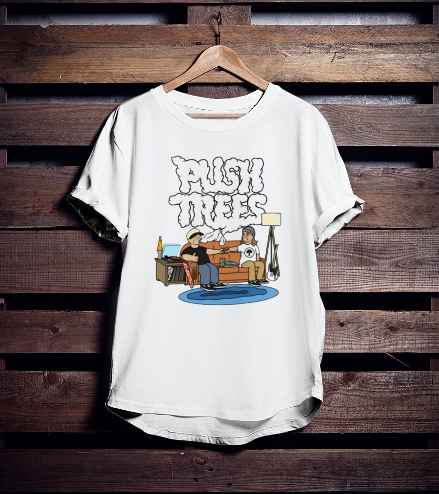 Push Trees Smoking Vibes Puff Puff Pass Couch Session Retro Lamp Lava Skate Record Guitar T-Shirt