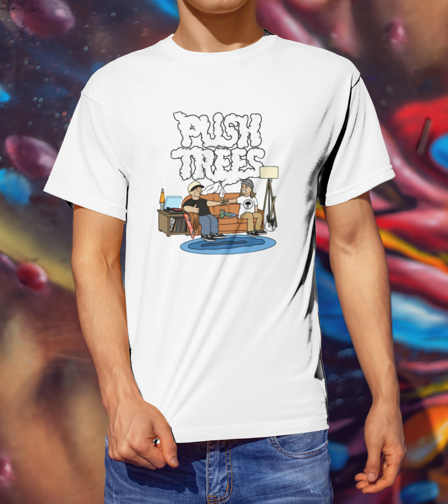 Push Trees Smoking Vibes Puff Puff Pass Couch Session Retro Lamp Lava Skate Record Guitar T-Shirt