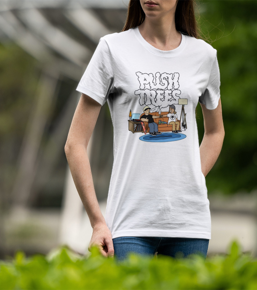 Push Trees Smoking Vibes Puff Puff Pass Couch Session Retro Lamp Lava Skate Record Guitar T-Shirt