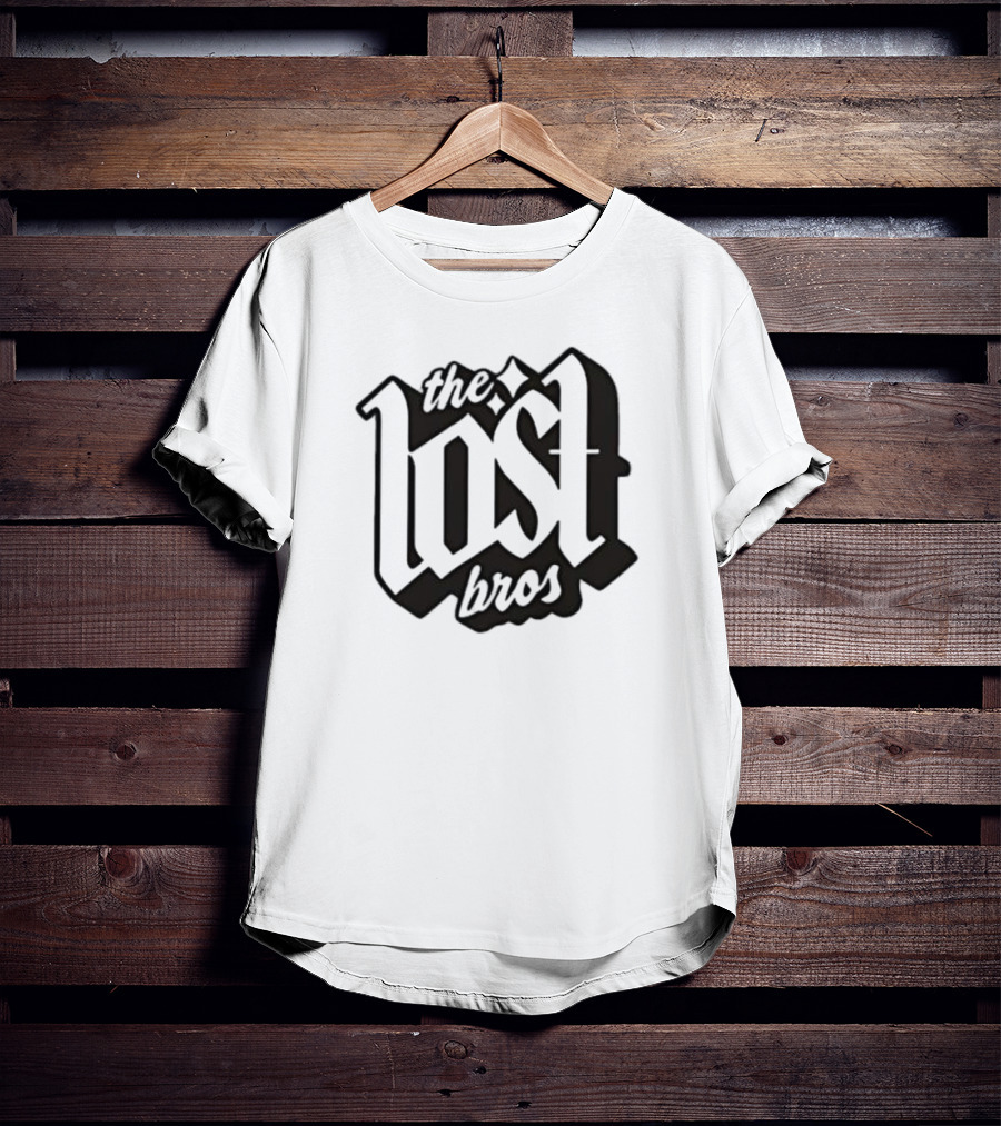The Lost Bros Black Vintage Style Bold Text Design T-Shirt
