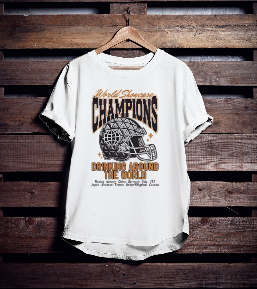 World Showcase Champions Drinking Around The World Helmet USA Canada Spaceship Earth T-Shirt