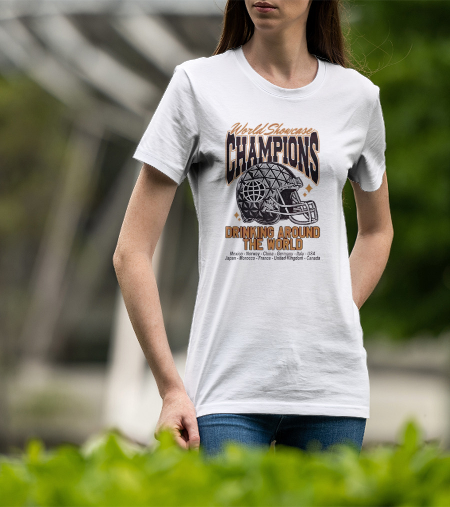 World Showcase Champions Drinking Around The World Helmet USA Canada Spaceship Earth T-Shirt