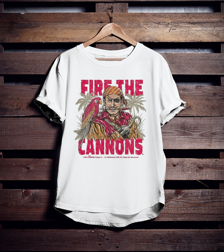 Fire The Cannons Buccaneers Pirate Parrot Palm Trees T-Shirt