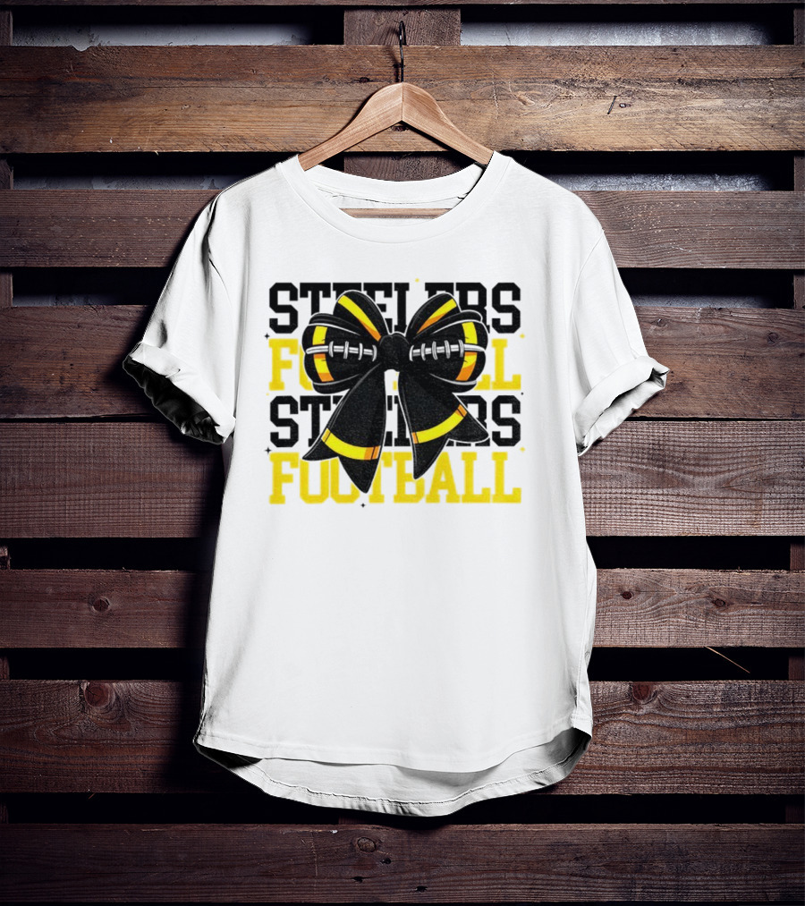 Pittsburgh Steelers Football Coquette Mom Bow Game Day T-Shirt