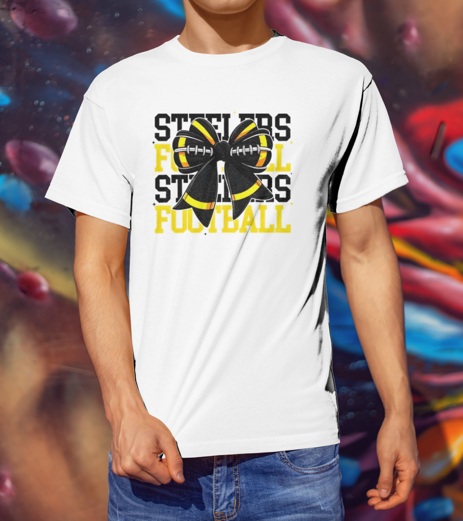 Pittsburgh Steelers Football Coquette Mom Bow Game Day T-Shirt