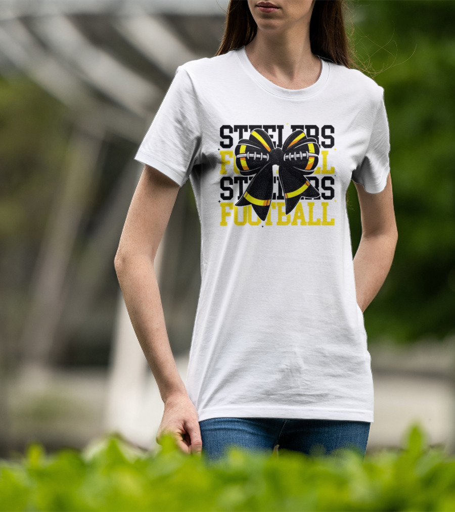 Pittsburgh Steelers Football Coquette Mom Bow Game Day T-Shirt