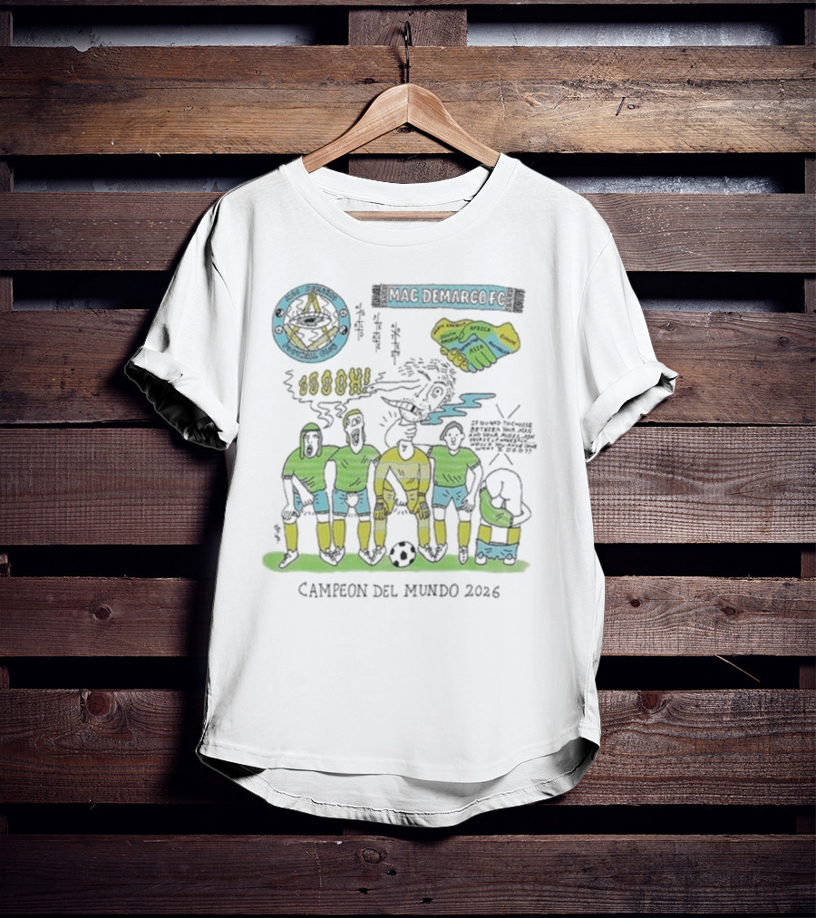 Campeon Del Mundo 2026 Mac Demarco Football Club Soccer Team Art Latin America Africa Map T-Shirt