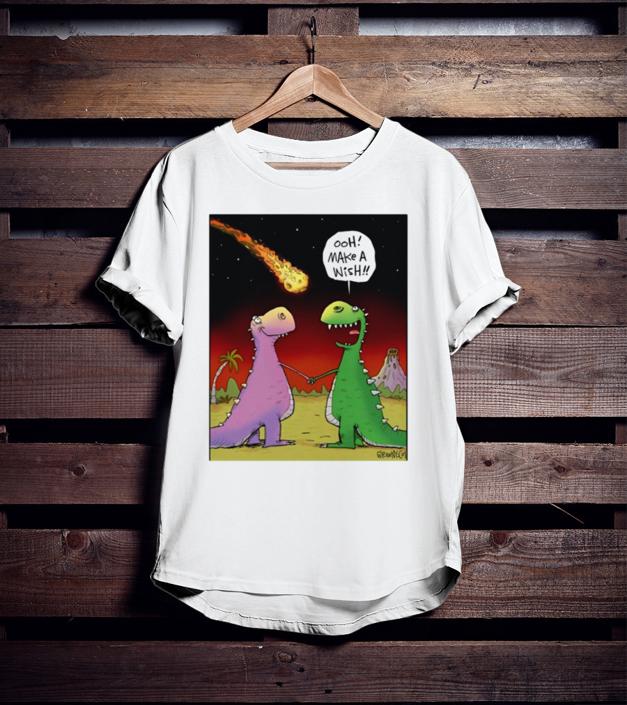 Glenn Mccoy Dinosaur Cartoon Ooh Make A Wish Meteorite Scene T-Shirt