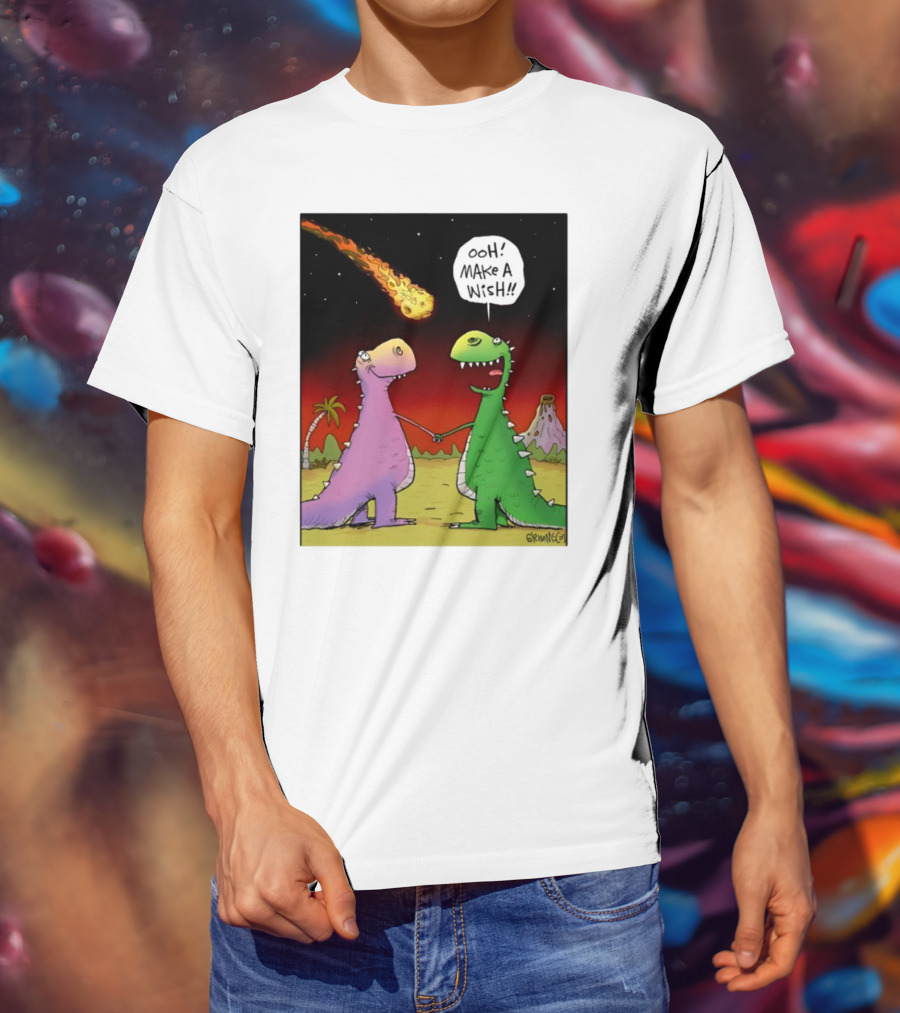 Glenn Mccoy Dinosaur Cartoon Ooh Make A Wish Meteorite Scene T-Shirt