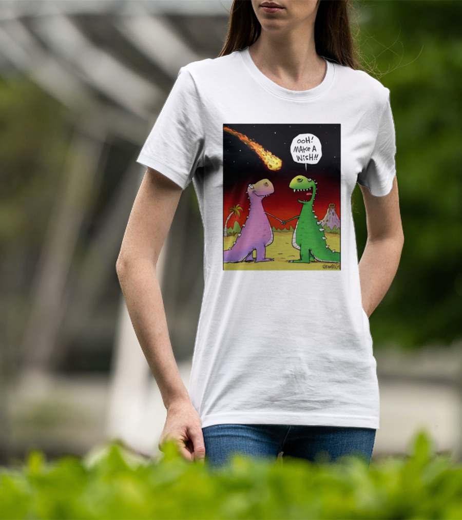 Glenn Mccoy Dinosaur Cartoon Ooh Make A Wish Meteorite Scene T-Shirt