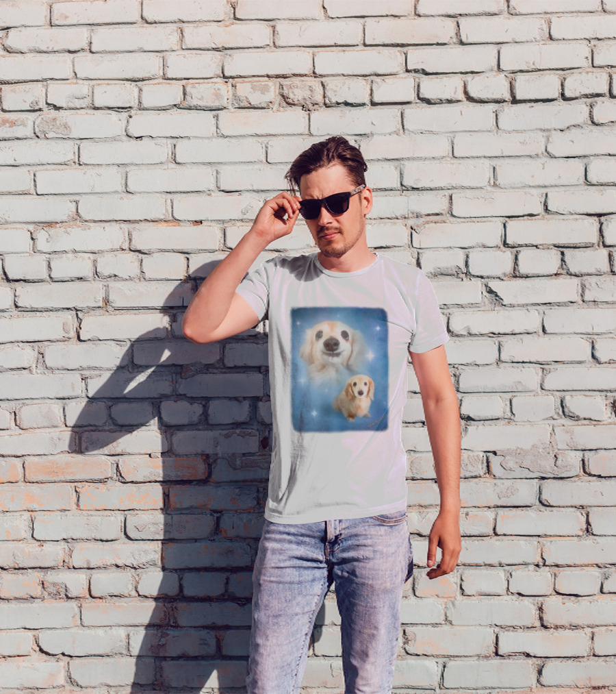 Olan Meows Bella Dog Portrait Classic Blue Stars T-Shirt