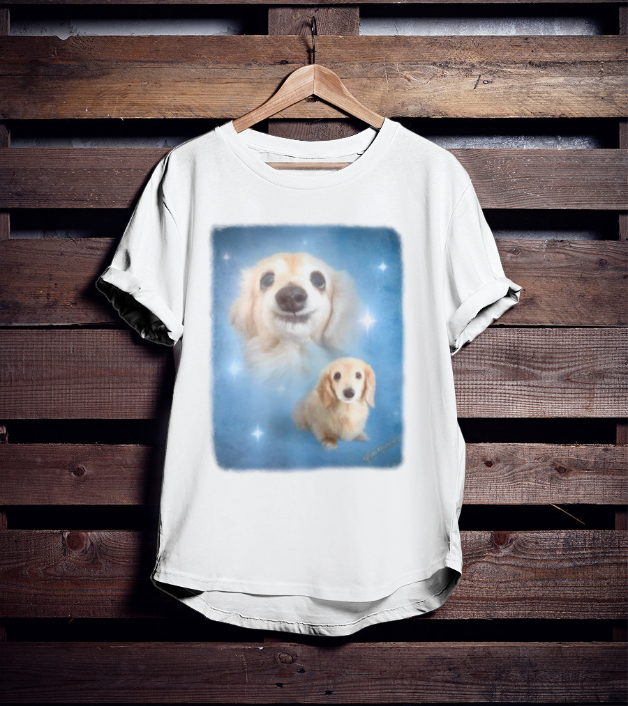 Olan Meows Bella Dog Portrait Classic Blue Stars T-Shirt