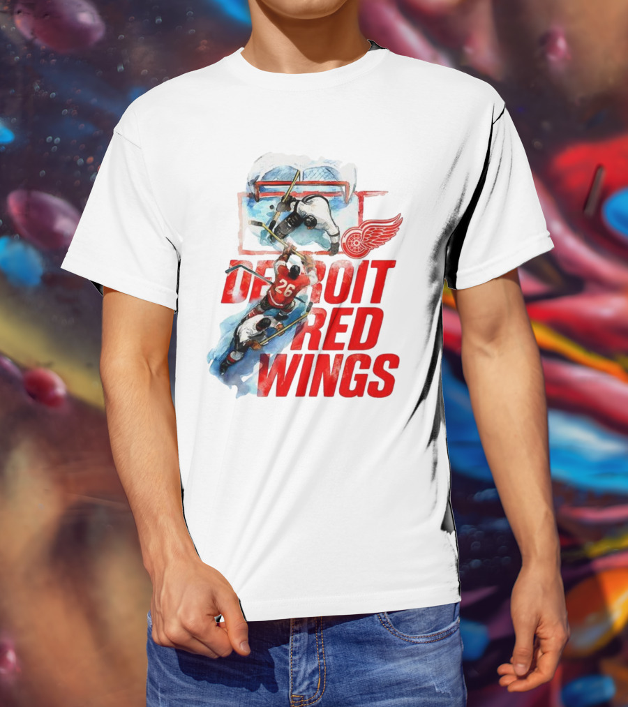 Sana X Detroit Red Wings Hockey Team Action Scene T-Shirt