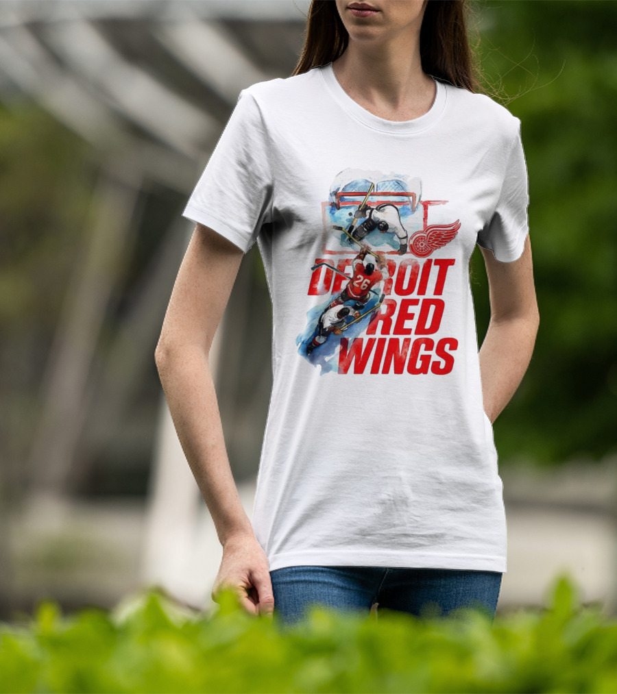 Sana X Detroit Red Wings Hockey Team Action Scene T-Shirt