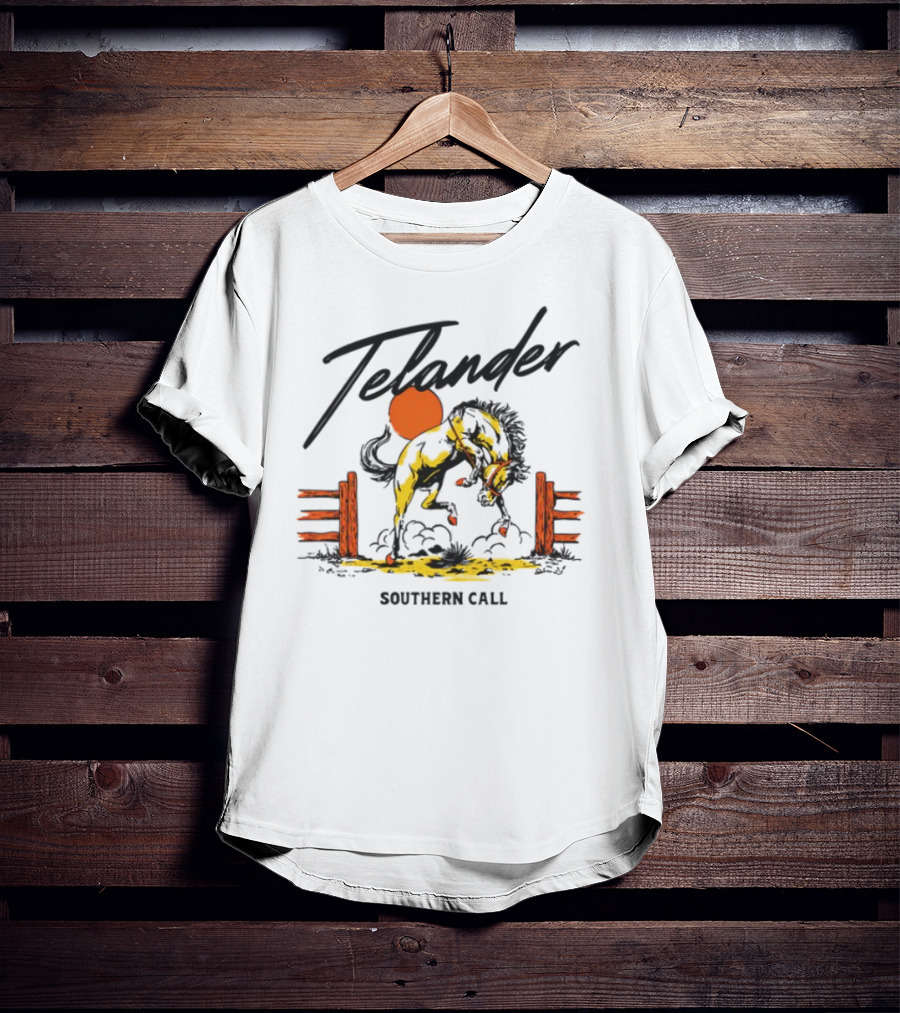 Telander Horse Southern Call Equestrian Sunset Fence Scene T-Shirt