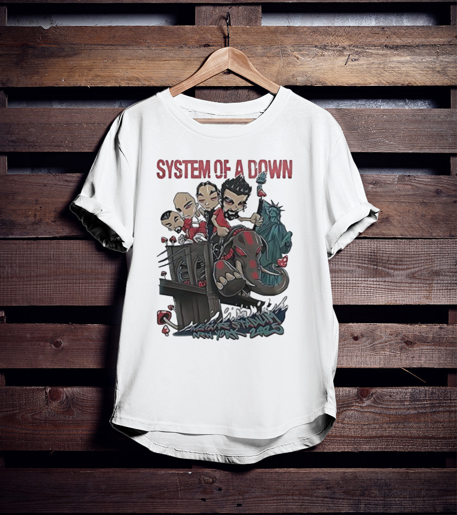System Of A Down 2025 Chibi Cartoon Yankee Stadium New York T-Shirt