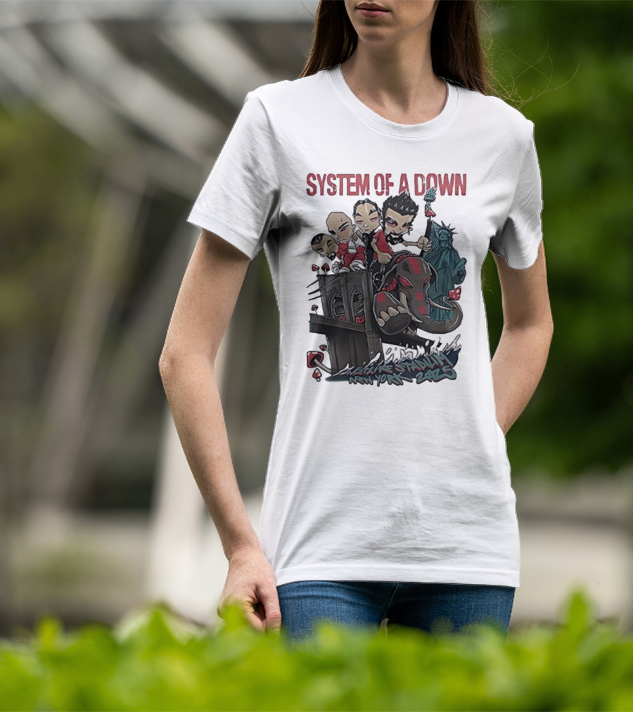 System Of A Down 2025 Chibi Cartoon Yankee Stadium New York T-Shirt