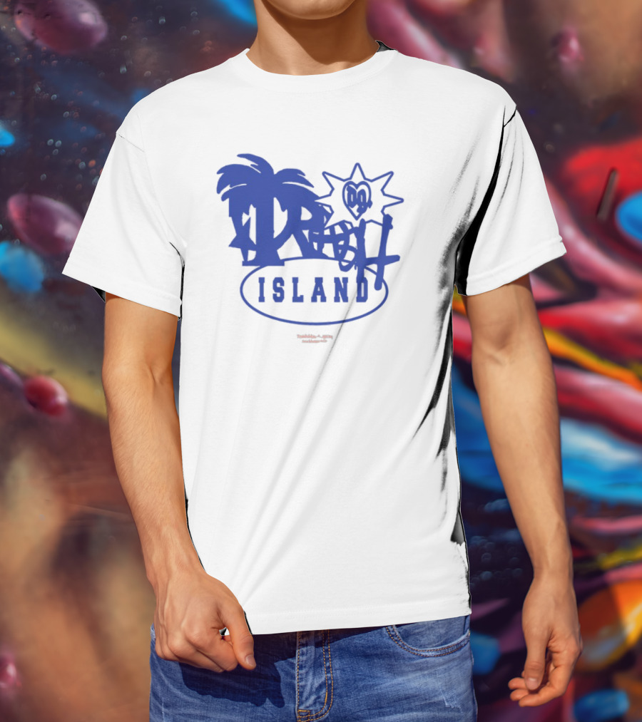 Trash Island Blue And White Palm Star Grafik T-Shirt