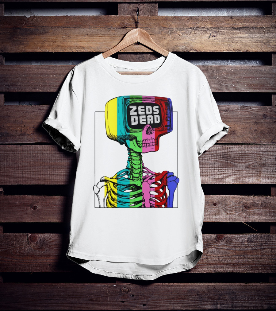 Zeds Dead TV Head Skeleton Multicolor Test Pattern T-Shirt