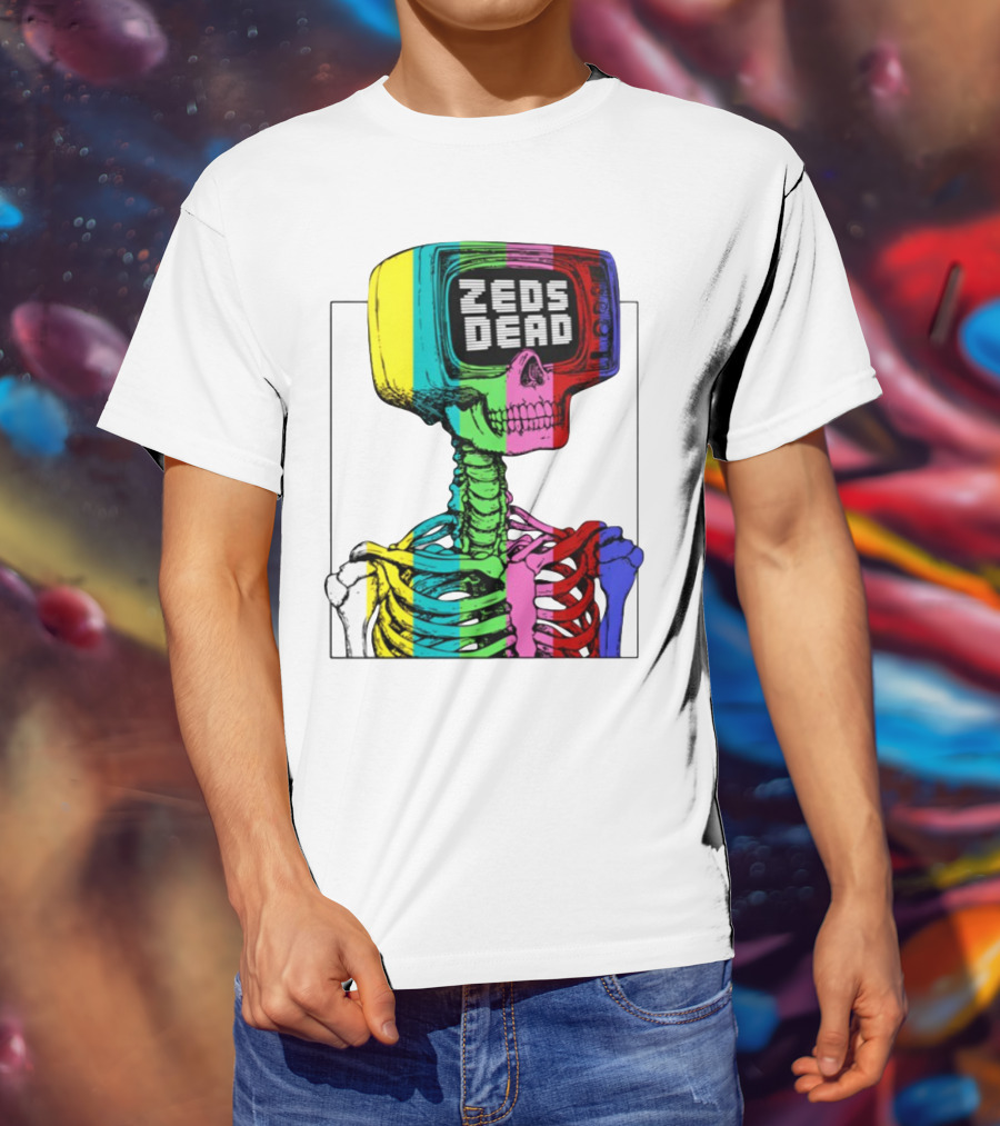 Zeds Dead TV Head Skeleton Multicolor Test Pattern T-Shirt