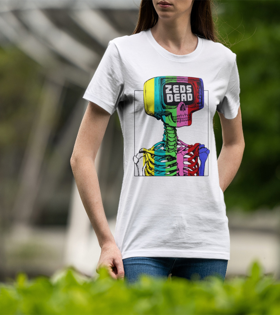 Zeds Dead TV Head Skeleton Multicolor Test Pattern T-Shirt