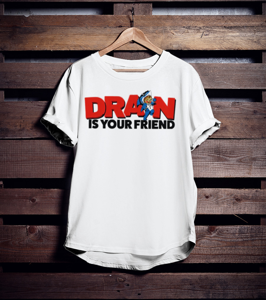 Drain Kewpie Friend In Red Block Letters With Cartoon Character T-Shirt
