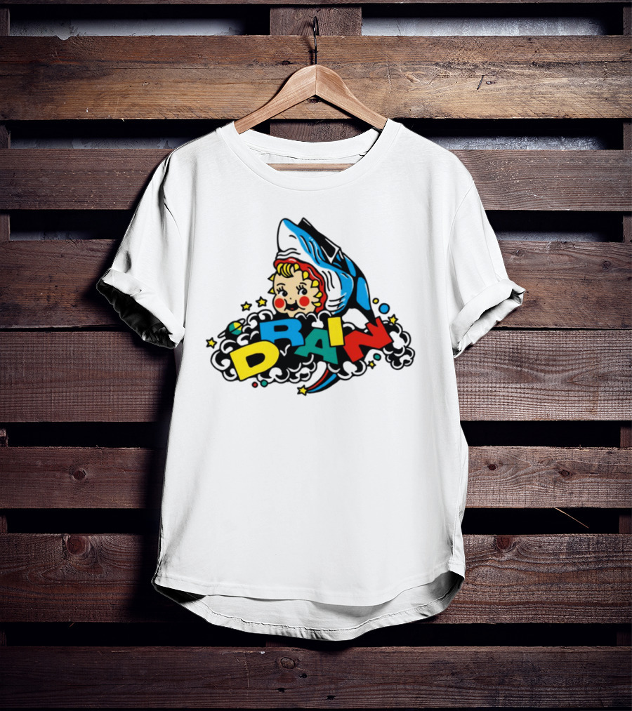 DRAIN831 Rainbow Retro Kid Block Letters Whale T-Shirt