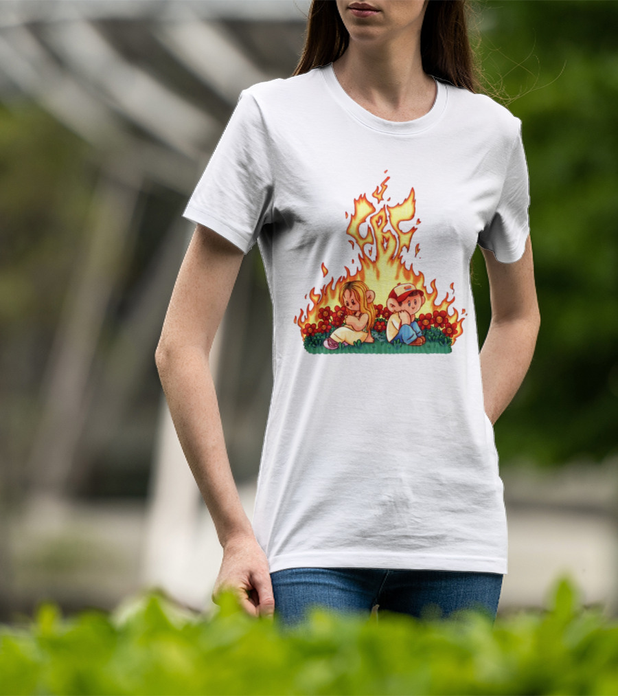 Fireball Friday Love Is Comic Characters With Fiery Background T-Shirt
