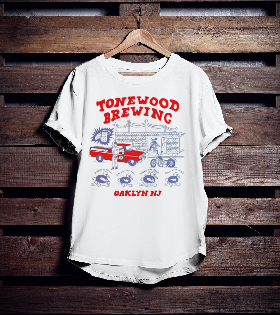 Tonewood Brewing Oaklyn NJ Vintage Car Scene T-Shirt