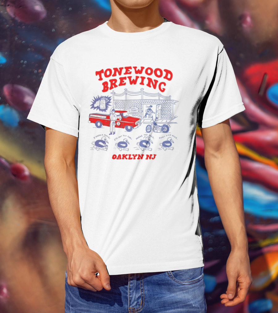 Tonewood Brewing Oaklyn NJ Vintage Car Scene T-Shirt