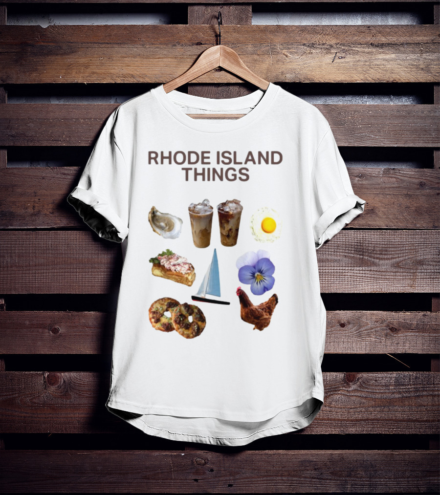 Rhode Island Things Iced Coffee Lobster Roll Sailboat Hen Johnnycakes T-Shirt
