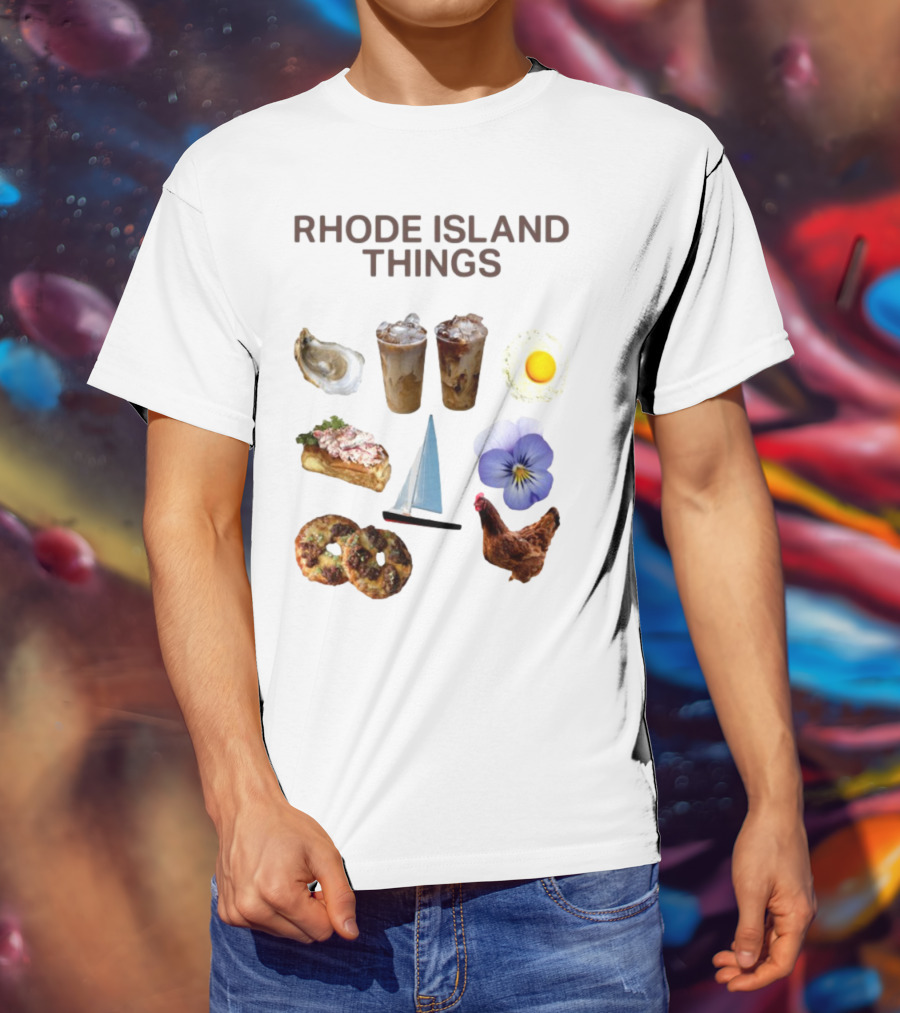 Rhode Island Things Iced Coffee Lobster Roll Sailboat Hen Johnnycakes T-Shirt