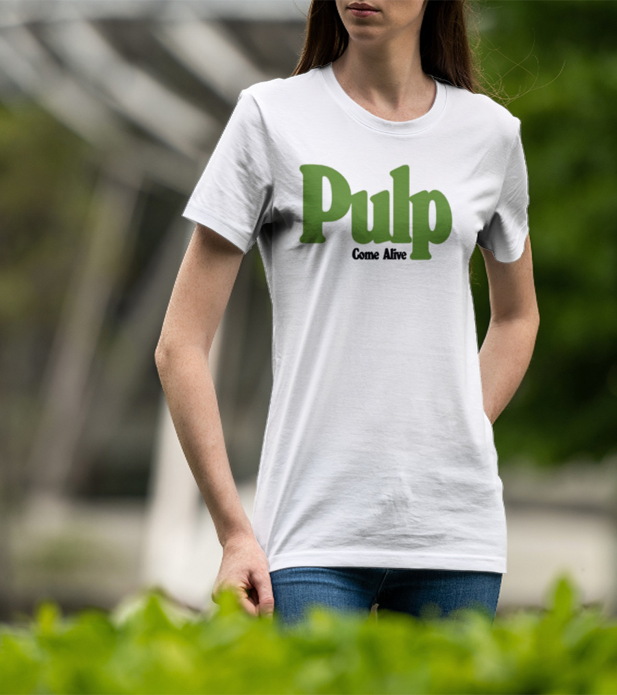 Pulp Come Alive Ecru Retro Bold Green Typography T-Shirt