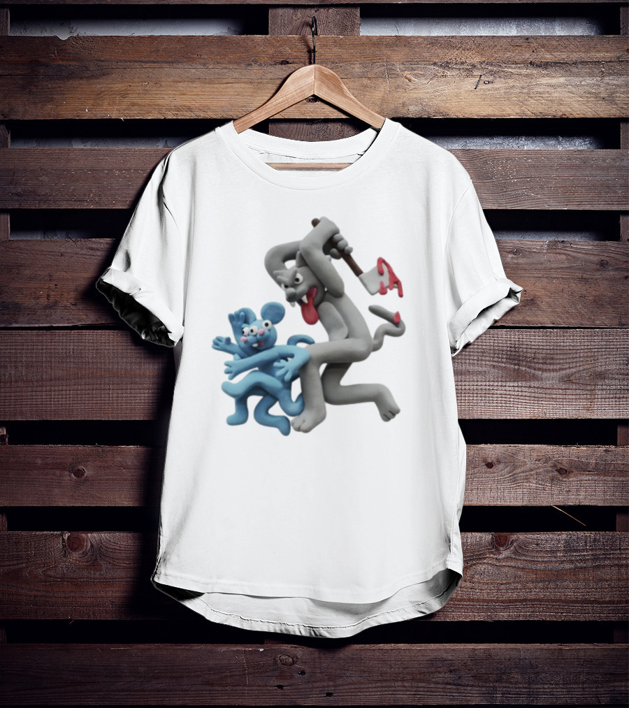 Spooky Woods Cat Mouse Claymation Horror Scene T-Shirt