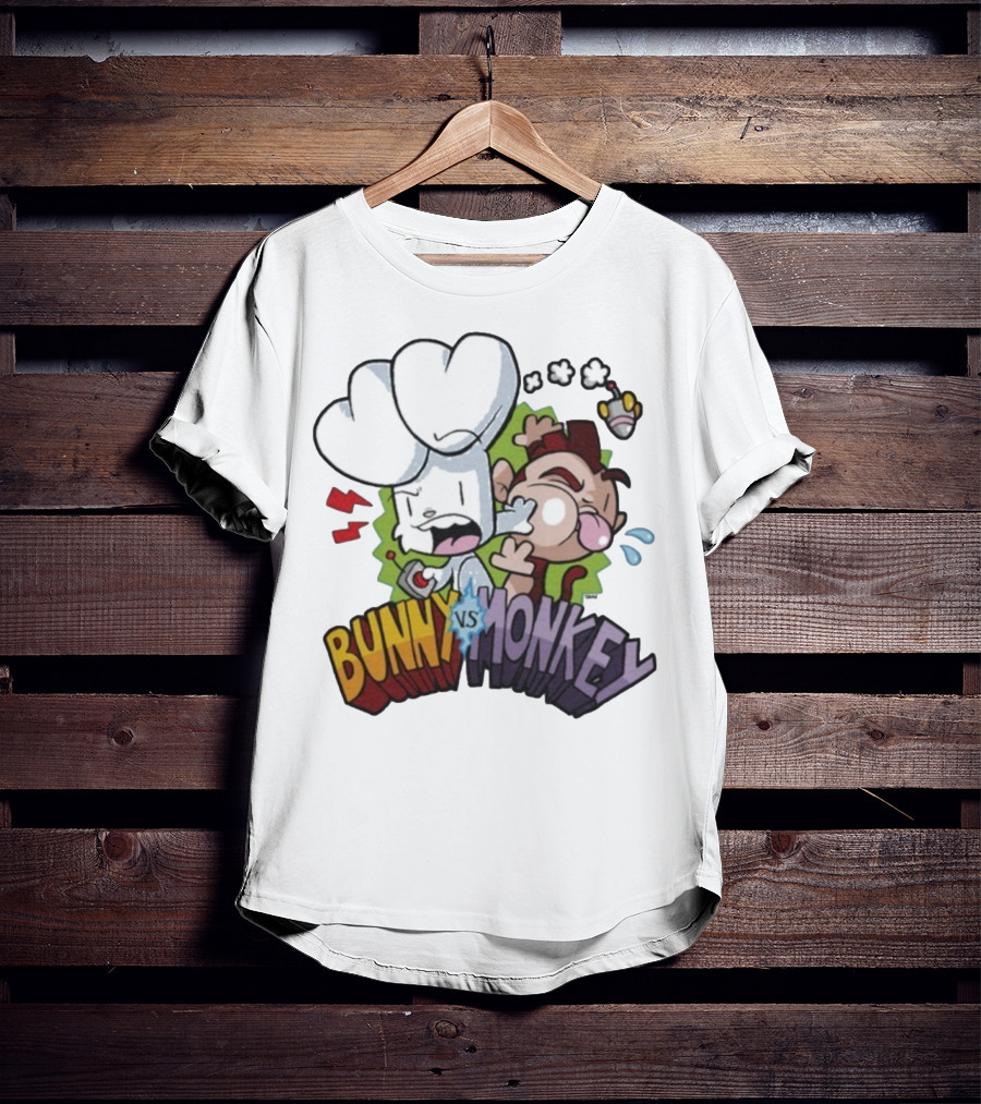 Bunny Vs Monkey Cartoon Rivalry Comic Style T-Shirt