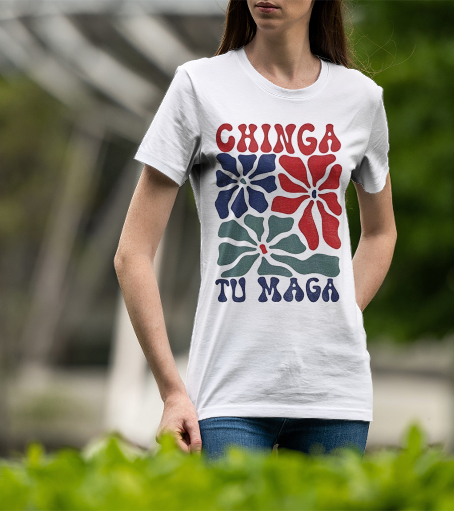Chinga Tu Maga Colorful Floral Design T-Shirt