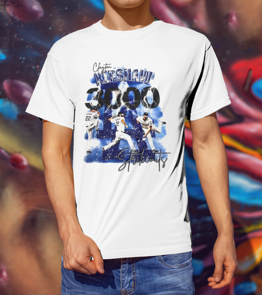 Clayton Kershaw 3000 Strikeouts Los Angeles Dodgers MLB Vintage T-Shirt