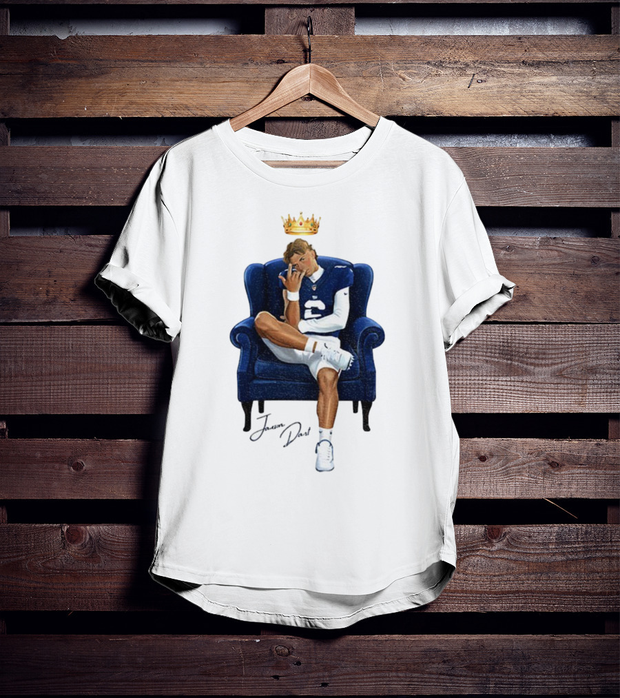 Jaxson Dart King New York Giants Football NFL 2025 Cartoon Player Throne Illustration T-Shirt