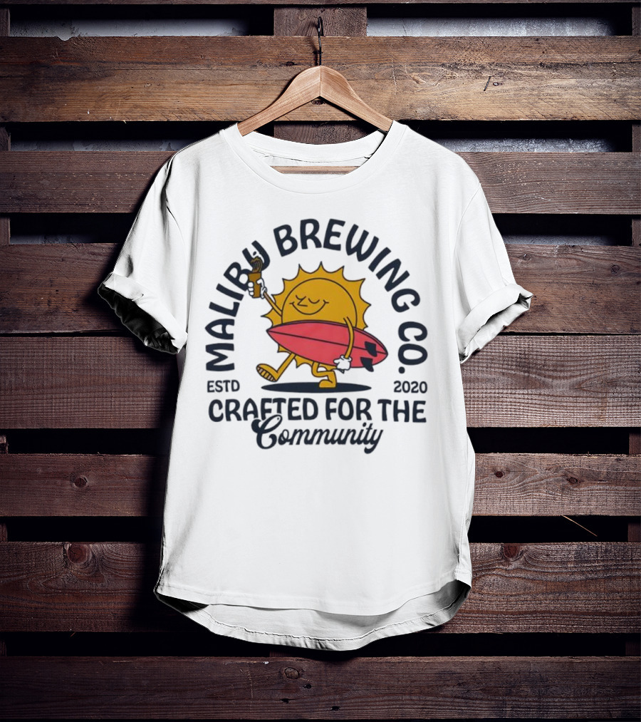 Malibu Brewing Co Estd 2020 Crafted For The Community Sun Surfboard T-Shirt