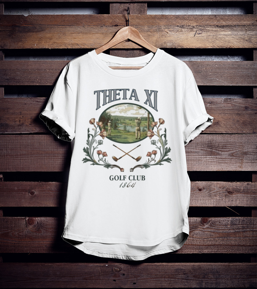 Theta Xi Golf Club 1864 Vintage Landscape And Floral Accents T-Shirt