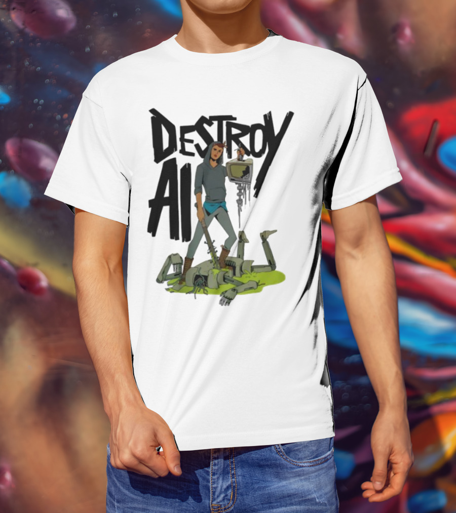 "Aftermath Destroy AI Futuristic Battle Scene" T-Shirt