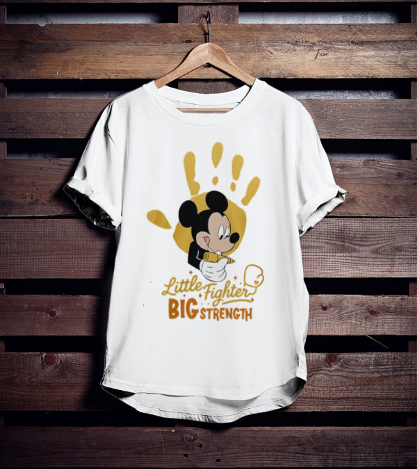 Mickey Mouse Little Fighter Big Strength Cancer Awareness Handprint T-Shirt