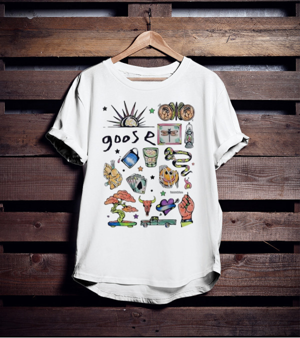Goose Psychedelic Sunrise And Nature Symbols With Playing Cards Art T-Shirt